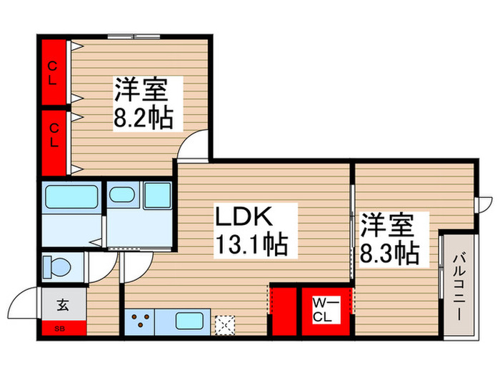 1階・2LDK Type Bの間取り図