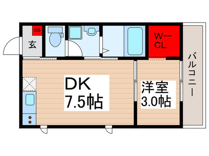 2階・1K Type Aの間取り図