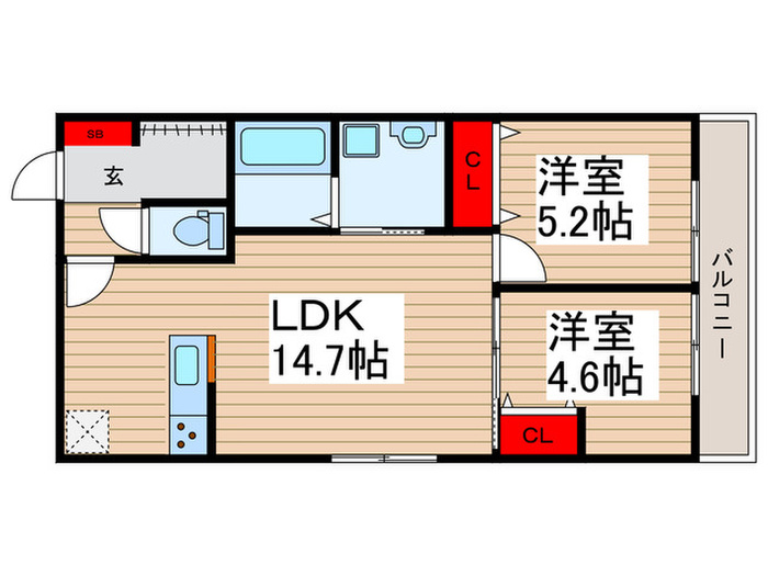 2階・2LDK Type Fの間取り図
