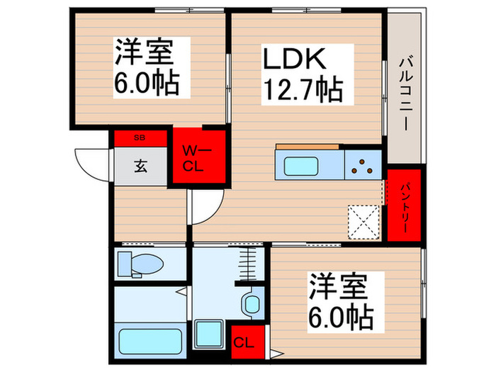 2階・2LDK Type Gの間取り図