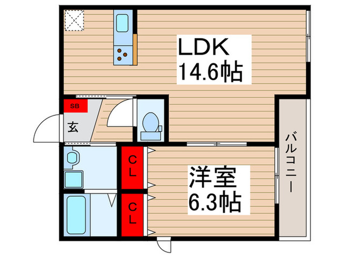 3階・1LDK Type Hの間取り図